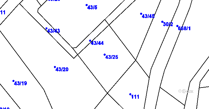 Parcela st. 43/25 v KÚ Zahrádka u Čížkova, Katastrální mapa