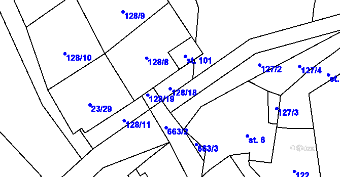Parcela st. 128/18 v KÚ Zahrádka u Čížkova, Katastrální mapa