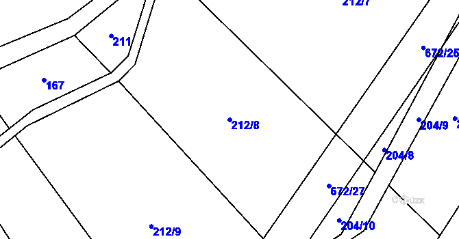 Parcela st. 212/8 v KÚ Zahrádka u Čížkova, Katastrální mapa