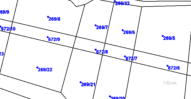 Parcela st. 672/8 v KÚ Zahrádka u Čížkova, Katastrální mapa