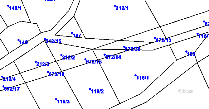 Parcela st. 672/14 v KÚ Zahrádka u Čížkova, Katastrální mapa