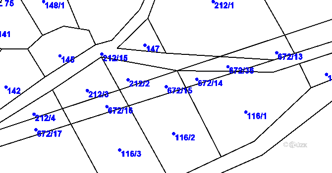 Parcela st. 672/15 v KÚ Zahrádka u Čížkova, Katastrální mapa