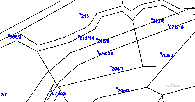 Parcela st. 672/24 v KÚ Zahrádka u Čížkova, Katastrální mapa