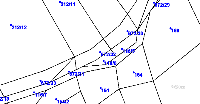 Parcela st. 672/32 v KÚ Zahrádka u Čížkova, Katastrální mapa