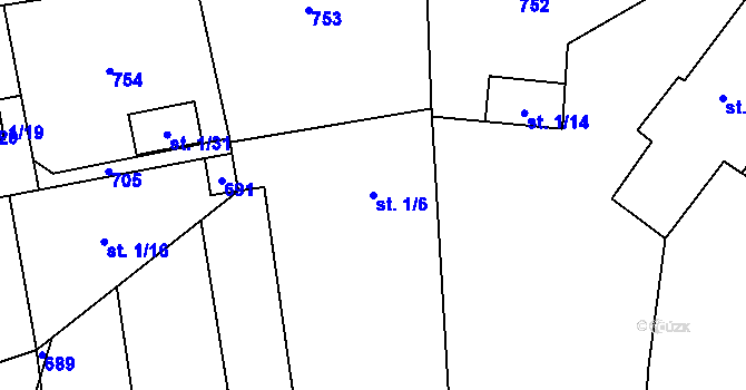 Parcela st. 1/6 v KÚ Čížkovice, Katastrální mapa