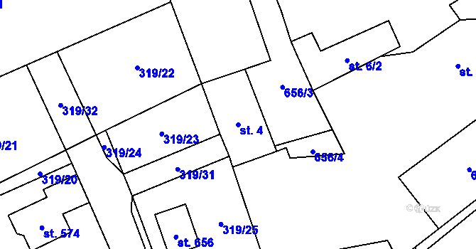 Parcela st. 4 v KÚ Čížkovice, Katastrální mapa