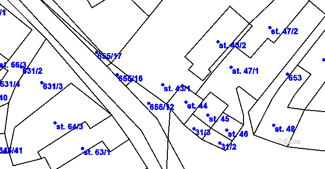 Parcela st. 43/1 v KÚ Čížkovice, Katastrální mapa