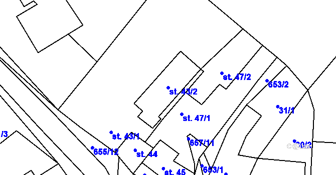 Parcela st. 43/2 v KÚ Čížkovice, Katastrální mapa