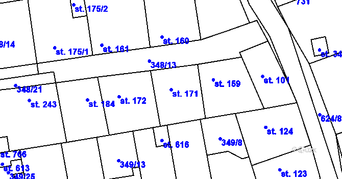 Parcela st. 171 v KÚ Čížkovice, Katastrální mapa