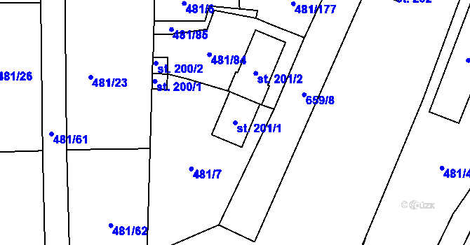 Parcela st. 201/1 v KÚ Čížkovice, Katastrální mapa