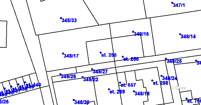 Parcela st. 255 v KÚ Čížkovice, Katastrální mapa
