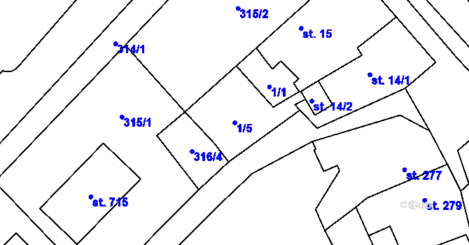 Parcela st. 1/5 v KÚ Čížkovice, Katastrální mapa