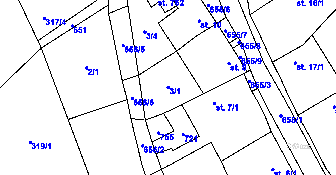 Parcela st. 3/1 v KÚ Čížkovice, Katastrální mapa