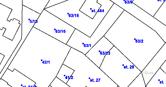 Parcela st. 63/1 v KÚ Čížkovice, Katastrální mapa