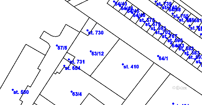 Parcela st. 63/3 v KÚ Čížkovice, Katastrální mapa