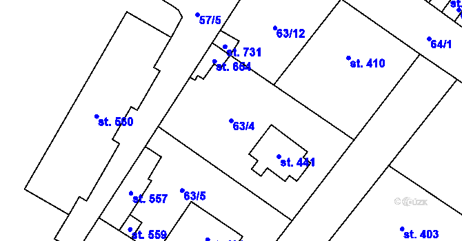 Parcela st. 63/4 v KÚ Čížkovice, Katastrální mapa