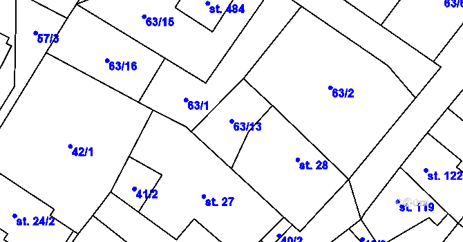 Parcela st. 63/13 v KÚ Čížkovice, Katastrální mapa