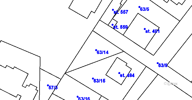Parcela st. 63/14 v KÚ Čížkovice, Katastrální mapa