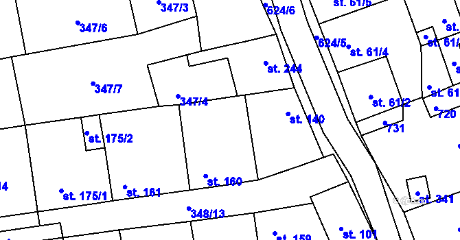 Parcela st. 348/3 v KÚ Čížkovice, Katastrální mapa