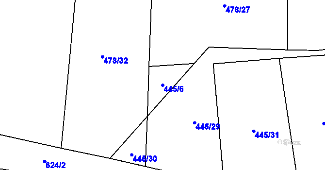 Parcela st. 445/6 v KÚ Čížkovice, Katastrální mapa