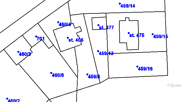 Parcela st. 459/13 v KÚ Čížkovice, Katastrální mapa