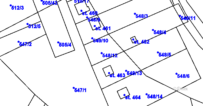 Parcela st. 548/12 v KÚ Čížkovice, Katastrální mapa