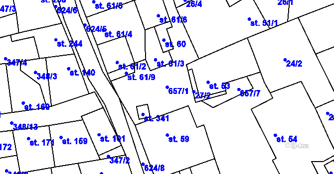 Parcela st. 657/1 v KÚ Čížkovice, Katastrální mapa