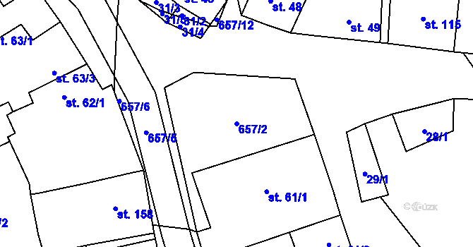 Parcela st. 657/2 v KÚ Čížkovice, Katastrální mapa