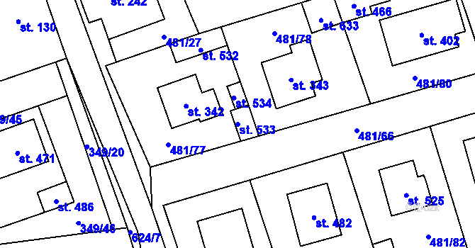 Parcela st. 533 v KÚ Čížkovice, Katastrální mapa