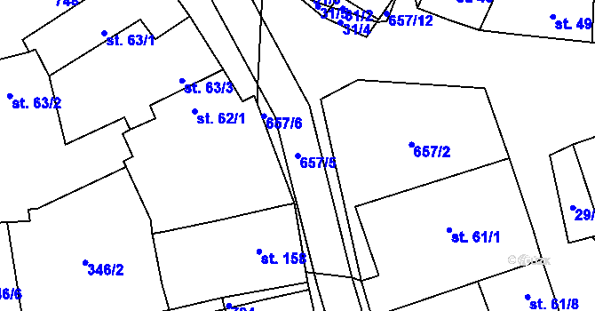 Parcela st. 657/5 v KÚ Čížkovice, Katastrální mapa