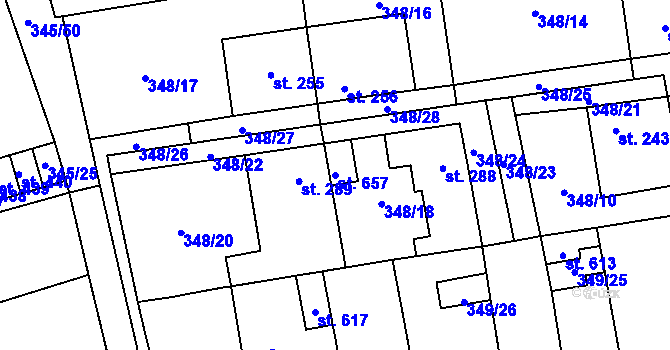 Parcela st. 657 v KÚ Čížkovice, Katastrální mapa