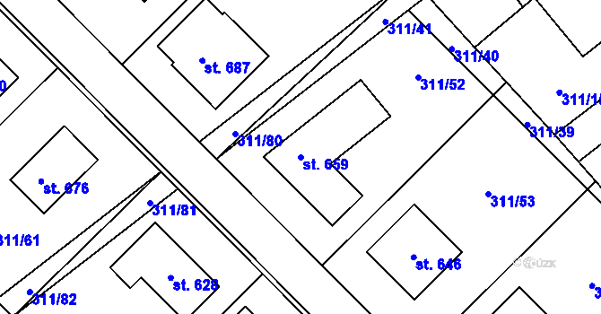 Parcela st. 659 v KÚ Čížkovice, Katastrální mapa