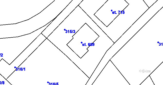 Parcela st. 689 v KÚ Čížkovice, Katastrální mapa