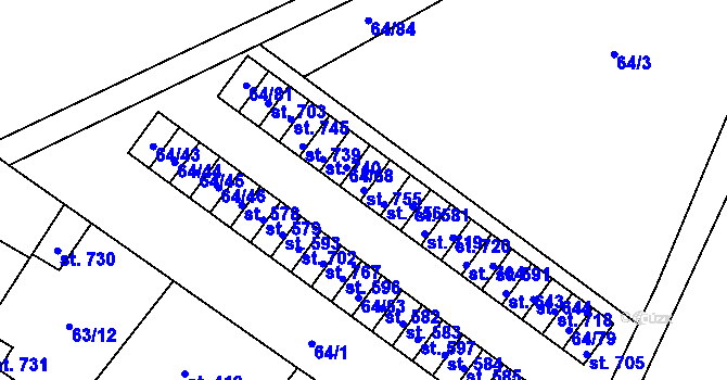 Parcela st. 755 v KÚ Čížkovice, Katastrální mapa