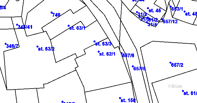 Parcela st. 62/1 v KÚ Čížkovice, Katastrální mapa