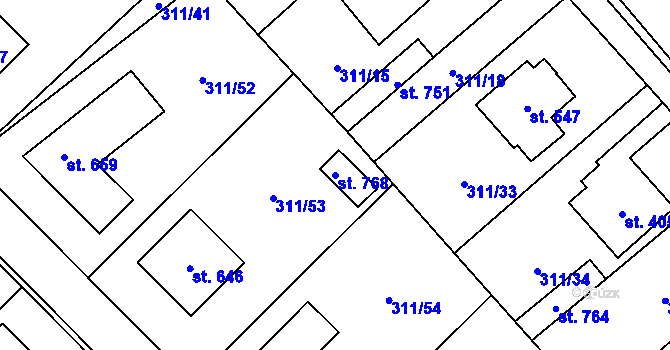 Parcela st. 768 v KÚ Čížkovice, Katastrální mapa