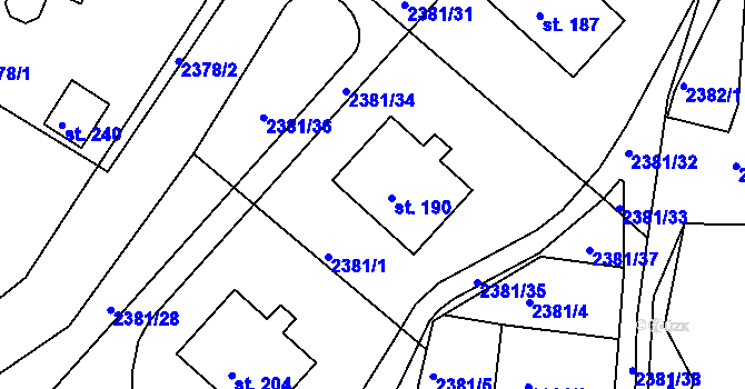 Parcela st. 190 v KÚ Čížkrajice, Katastrální mapa