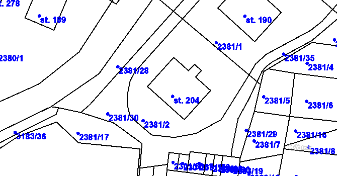 Parcela st. 204 v KÚ Čížkrajice, Katastrální mapa