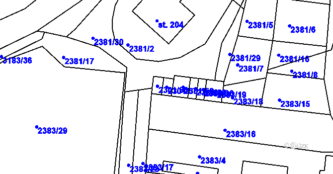 Parcela st. 2301/57 v KÚ Čížkrajice, Katastrální mapa