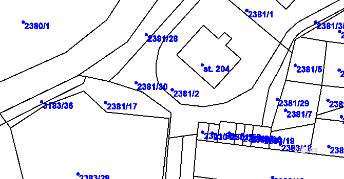 Parcela st. 2381/2 v KÚ Čížkrajice, Katastrální mapa