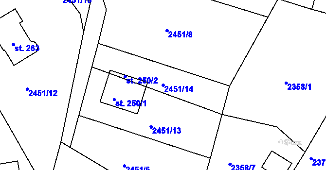 Parcela st. 2451/14 v KÚ Čížkrajice, Katastrální mapa