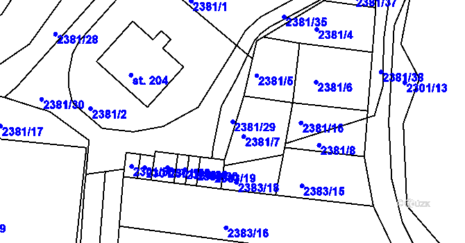 Parcela st. 2381/29 v KÚ Čížkrajice, Katastrální mapa