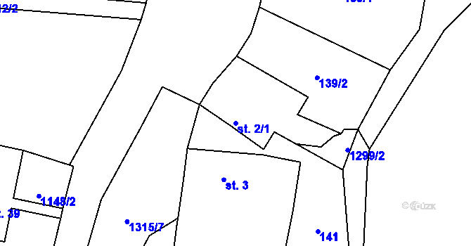 Parcela st. 2/1 v KÚ Mezilesí u Trhových Svinů, Katastrální mapa