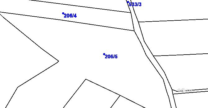 Parcela st. 206/5 v KÚ Bošovice u Čížové, Katastrální mapa
