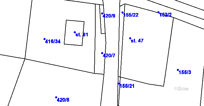 Parcela st. 420/7 v KÚ Bošovice u Čížové, Katastrální mapa