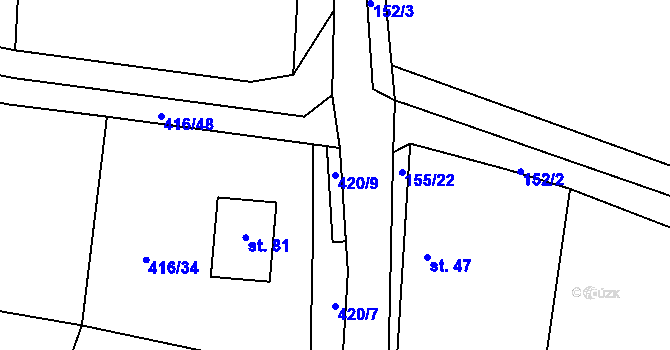 Parcela st. 420/9 v KÚ Bošovice u Čížové, Katastrální mapa