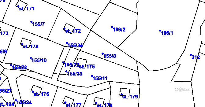 Parcela st. 155/8 v KÚ Nová Ves u Čížové, Katastrální mapa