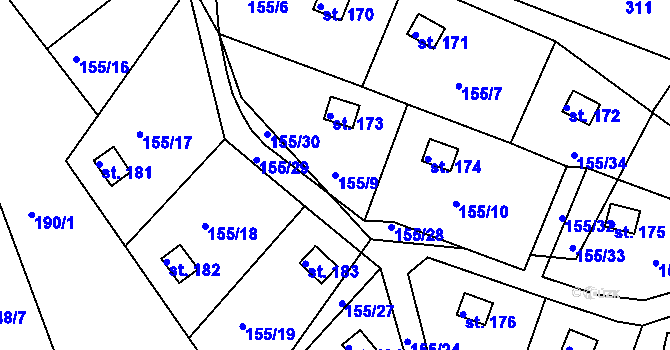 Parcela st. 155/9 v KÚ Nová Ves u Čížové, Katastrální mapa