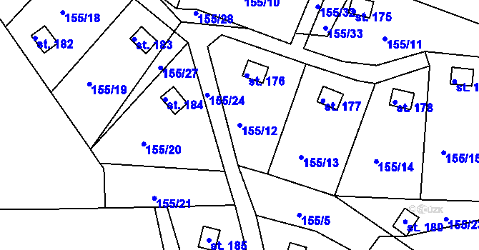 Parcela st. 155/12 v KÚ Nová Ves u Čížové, Katastrální mapa