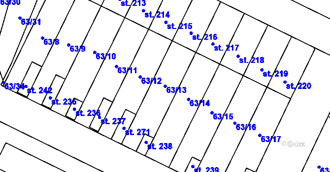 Parcela st. 63/13 v KÚ Nová Ves u Čížové, Katastrální mapa